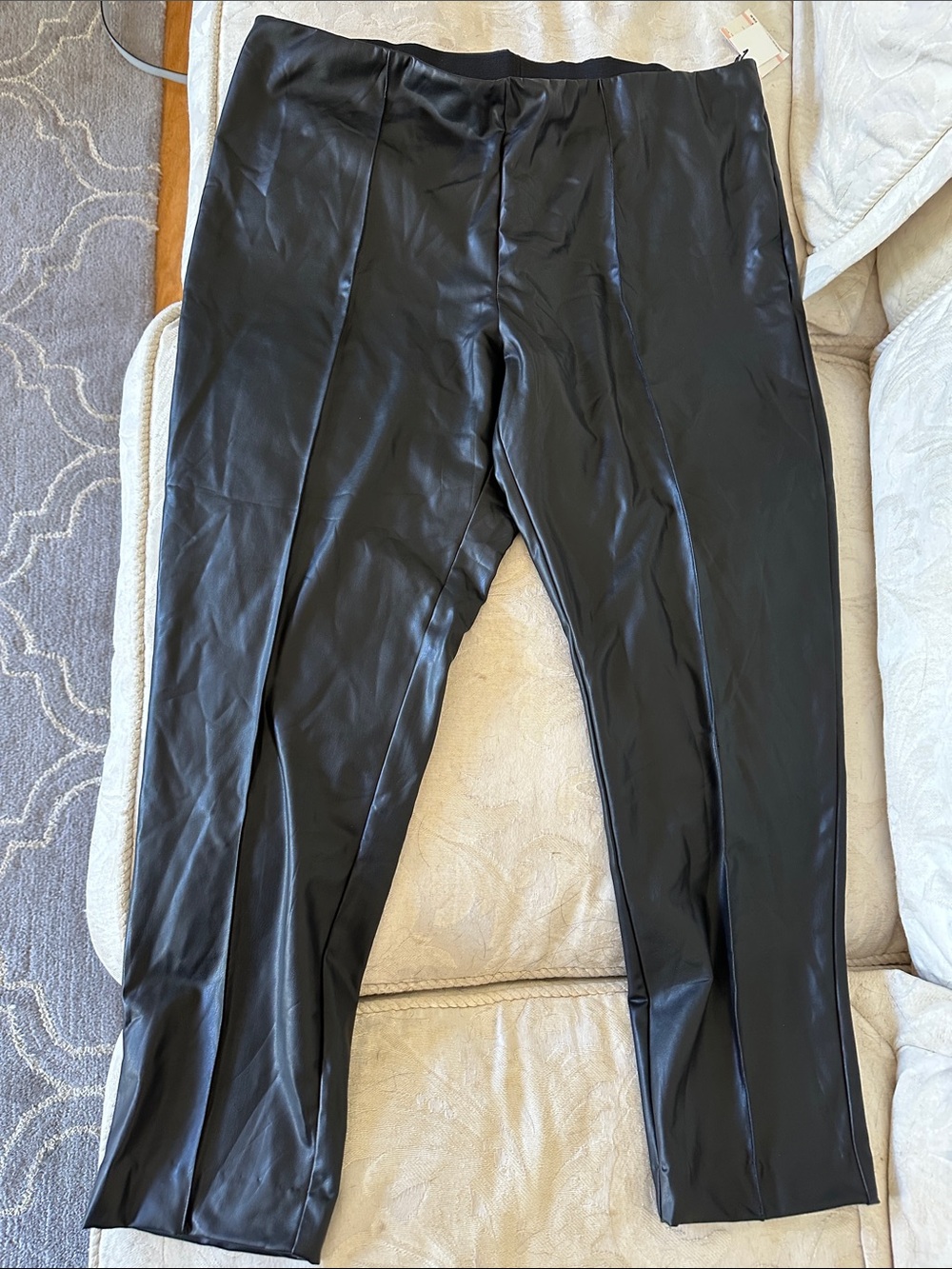 Anne Klein Black Faux Leather Straight-Leg Pants